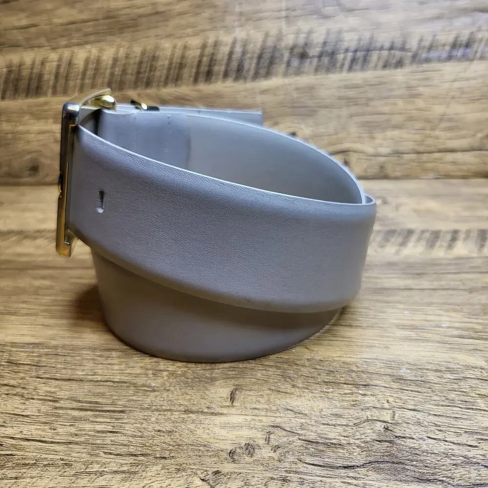 VTG B. G. Street Beige Tan Leather Belt Womens Medium Gold Buckle 80s